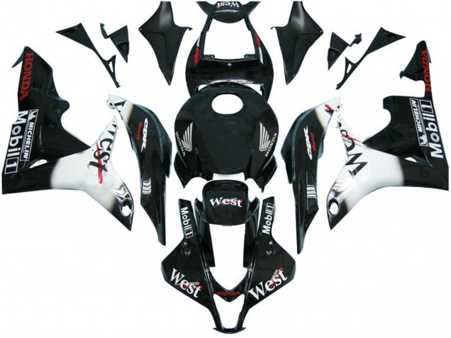 Honda CBR600RR Motorrad Verkleidung 2007-2008 - Glanzendes Schwarz Weiss West