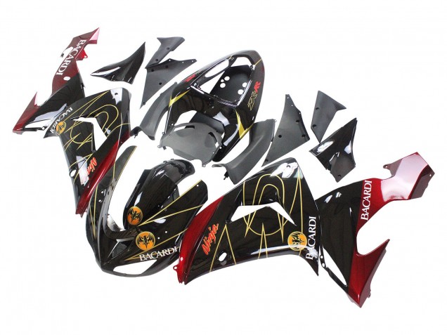 Kawasaki ZX10R Motorrad Verkleidung 2006-2007 - Schwarz Rot Gold BACARDI