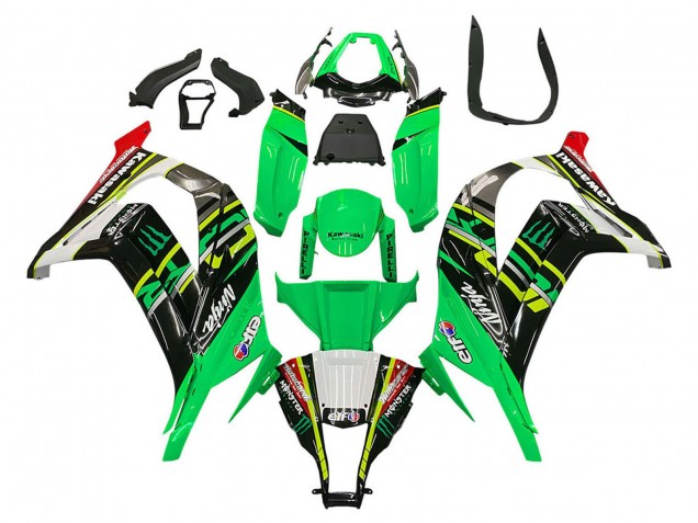 Kawasaki ZX10R Motorrad Verkleidung 2011-2015 - Grun Gelb Schwarz Weiss Elf Monster