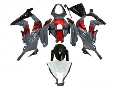Kawasaki ZX10R Motorrad Verkleidung 2011-2015 - Grau Rot Glanzendes Schwarz