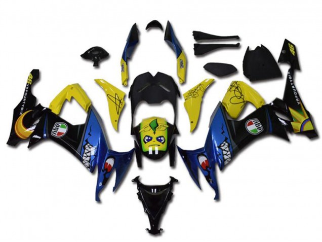 Kawasaki ZX10R Motorrad Verkleidung 2008-2010 - Gelb Schwarz Blau Hai