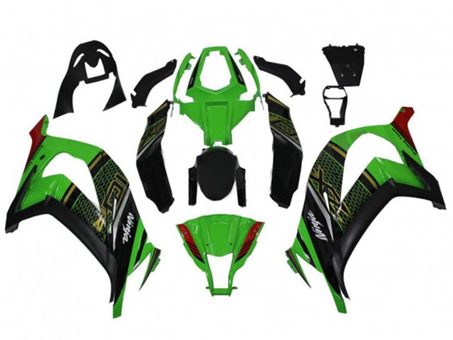 Kawasaki ZX10R Motorrad Verkleidung 2011-2015 - Grun Glanzendes Schwarz Rot Bienenwabe