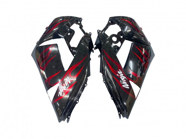 Kawasaki ZX14R ZZR1400 Motorrad Verkleidung Kit 2006-2011 - Glanzendes Schwarz Rot Flamme