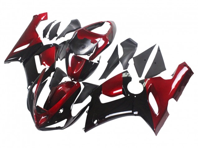 Kawasaki ZX6R Motorrad Verkleidung 2005-2006 - Rot Glanzendes Schwarz
