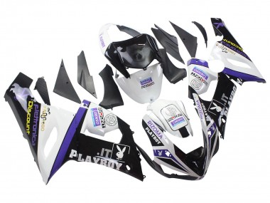 Kawasaki ZX6R Motorrad Verkleidung 2005-2006 - Weiss Lila Schwarz Rizoma Playboy Denso