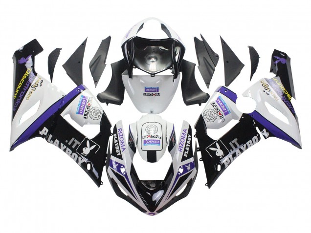 Kawasaki ZX6R Motorrad Verkleidung 2005-2006 - Weiss Lila Schwarz Rizoma Playboy Denso