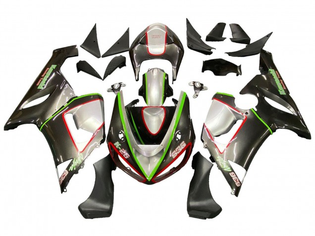 Kawasaki ZX6R Motorrad Verkleidung 2005-2006 - Schwarz Silber Grun Rot K 26