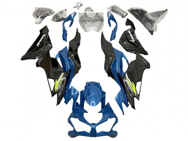 Kawasaki ZX6R Motorrad Verkleidung 2019-2022 - Blau Gelb Weiss Glanzendes Schwarz