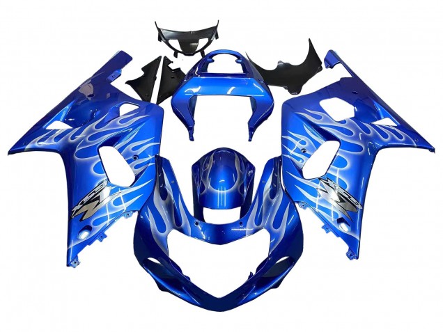Suzuki GSXR 600 / GSXR 750 Motorrad Verkleidung 2001-2003 - Blau mit Weiss Flamme