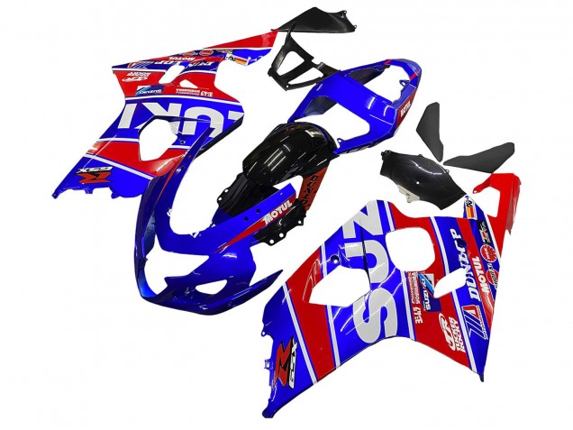 Suzuki GSXR 600 / GSXR 750 Motorrad Verkleidung 2004-2005 - Blau Rot Schwarz Motul Dunlop