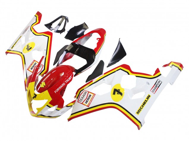 Suzuki GSXR 600 / GSXR 750 Motorrad Verkleidung 2004-2005 - Weiss Rot Gelb Michelin Texaon Heron 7