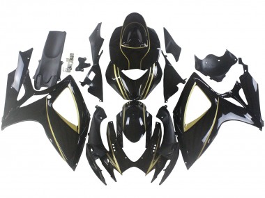 Suzuki GSXR 600 / GSXR 750 Motorrad Verkleidung 2006-2007 - Glanzendes Schwarz Gold Streifen
