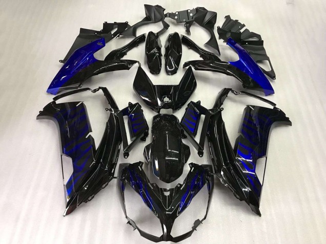 Kawasaki EX650 Motorrad Verkleidung 2012-2016 - Glanzendes Schwarz Blau Flamme