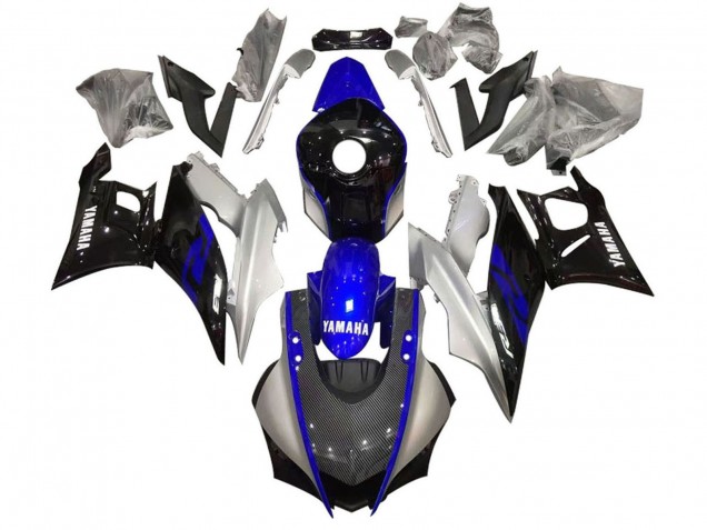 Yamaha YZF R3/R25 Motorrad Verkleidung 2022-2024 - Silber Blau Schwarz Carbonfaser Stil