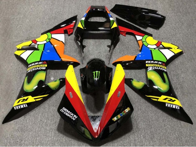 Yamaha YZF 1000 R1 Motorrad Verkleidung 2002-2003 - Glanzendes Schwarz Rot Gelb Grun MoviStar Semakin Didepan
