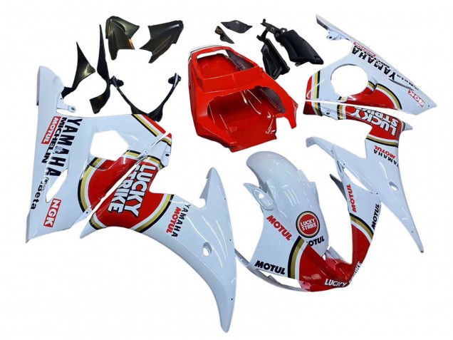 Yamaha YZF R6S Motorrad Verkleidung 2006-2009 - Weiss Rot Lucky Strike Motul