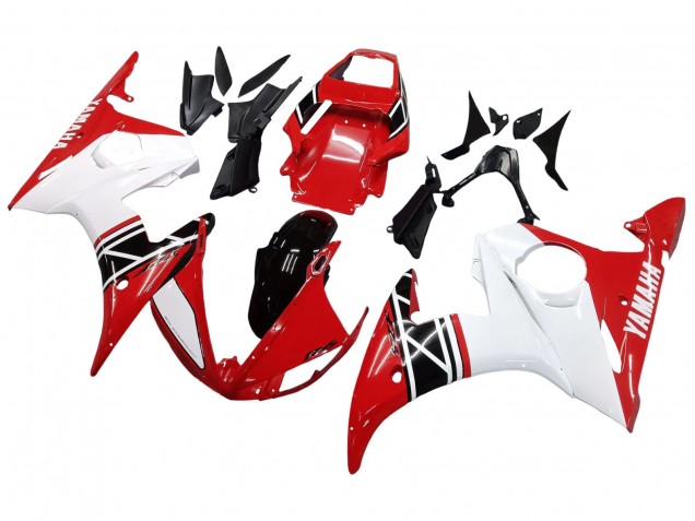 Yamaha YZF R6 Motorrad Verkleidung 2003-2004 - Weiss Rot Glanzendes Schwarz