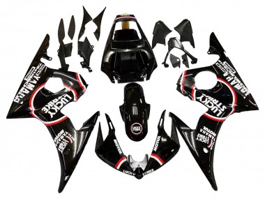 Yamaha YZF R6 Motorrad Verkleidung 2003-2004 - Glanzendes Schwarz Rot Weiss Lucky Strike Motul