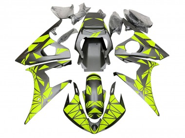 Yamaha YZF R6 Motorrad Verkleidung 2003-2004 - Neon Grun Matt Schwarz Geometric