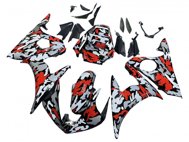 Yamaha YZF R6 Motorrad Verkleidung 2003-2004 - Schwarz Rot Grau Camouflage