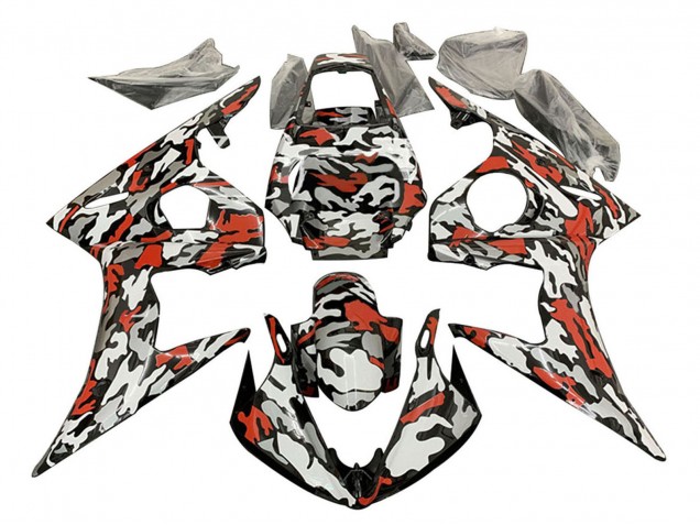 Yamaha YZF R6 Motorrad Verkleidung 2003-2004 - Schwarz Rot Grau Camouflage