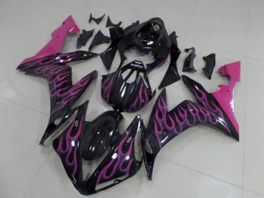 Yamaha YZF R1 Motorrad Verkleidung 2004-2006 - Glanzendes Schwarz Rosa Flamme