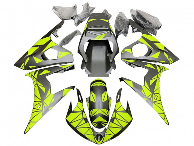 Yamaha YZF 600 R6 Motorrad Verkleidung 2005 - Matt Schwarz Neon Grun