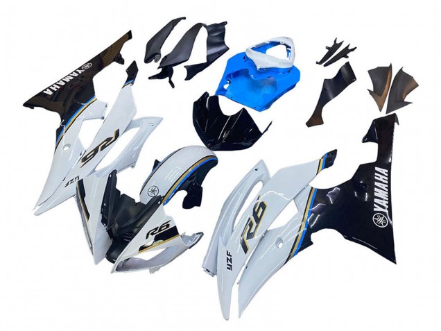 Yamaha YZF 600 R6 Motorrad Verkleidung 2008-2016 - Weiss Blau Glanzendes Schwarz