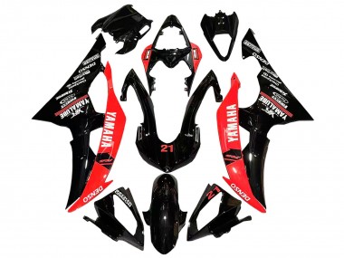 Yamaha YZF 600 R6 Motorrad Verkleidung 2008-2016 - Rot Glanzendes Schwarz Denso Yamalube 21