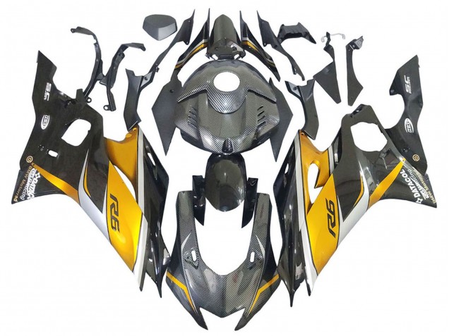Yamaha YZF 600 R6 Motorrad Verkleidung 2017-2023 - Gold Schwarz Carbonfaser