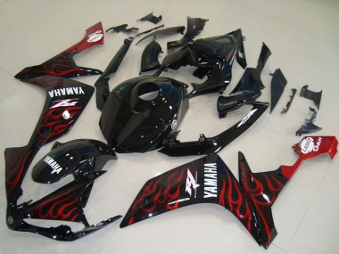 Yamaha YZF R1 Motorrad Verkleidung 2007-2008 - Glanzendes Schwarz Rot Flamme