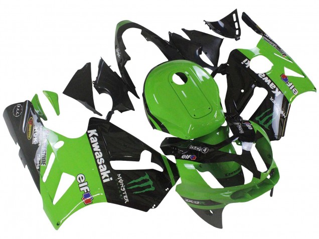 Kawasaki ZX12R Motorrad Verkleidung 2002-2006 - Grun Glanzendes Schwarz Elf Touch4 Monster