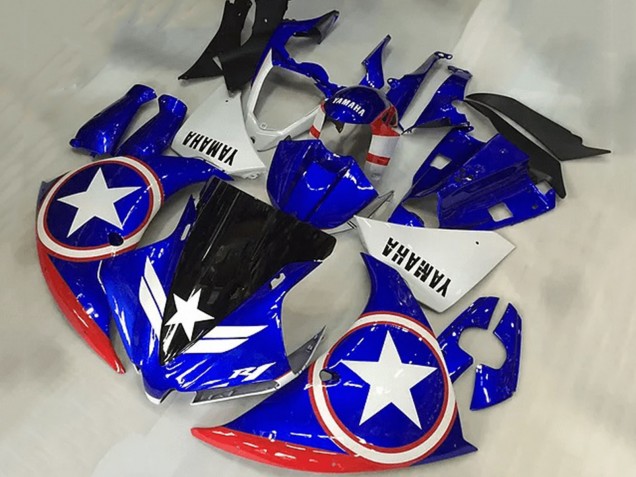 Yamaha YZF R1 Motorrad Verkleidung 2009-2011 - Blau Weiss Rot Schwarz Stern Captain America