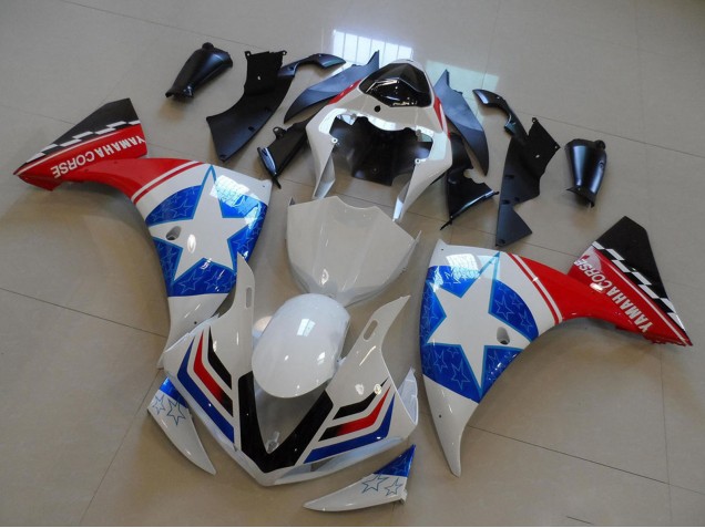 Yamaha YZF R1 Motorrad Verkleidung 2009-2011 - Weiss Blau Rot Schwarz Ducati Stern Stil