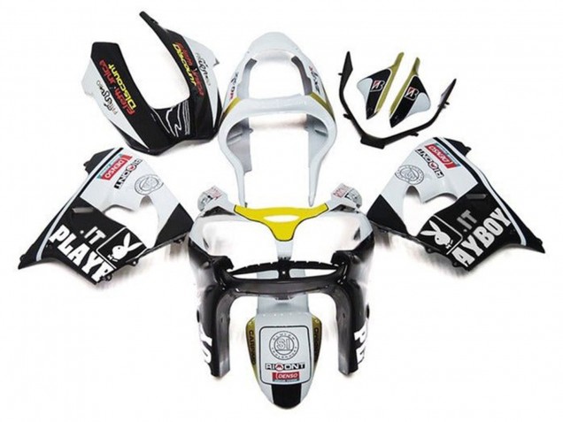 Kawasaki ZX9R Motorrad Verkleidung 2002-2003 - Weiss Schwarz Gelb Playboy