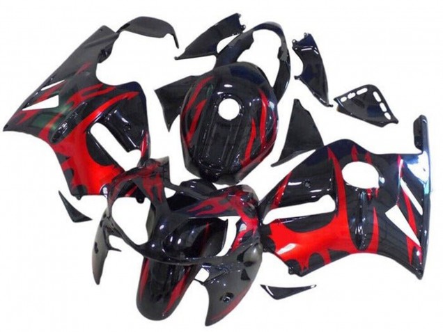 Kawasaki ZX12R Motorrad Verkleidung 2002-2006 - Glanzendes Schwarz Rot Tribal