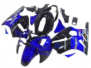 Kawasaki ZX12R Motorrad Verkleidung 2002-2006 - Blau Glanzendes Schwarz Elf Bridgestone Monster