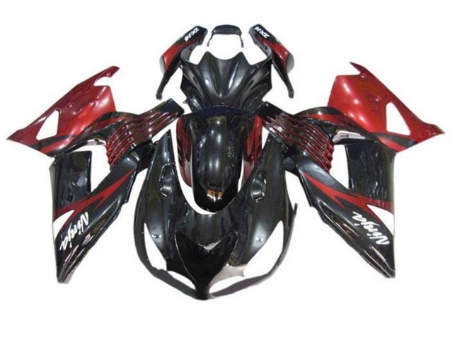 Kawasaki ZX14R ZZR1400 Motorrad Verkleidung 2006-2011 - Rot Glanzendes Schwarz Weiss Aufkleber