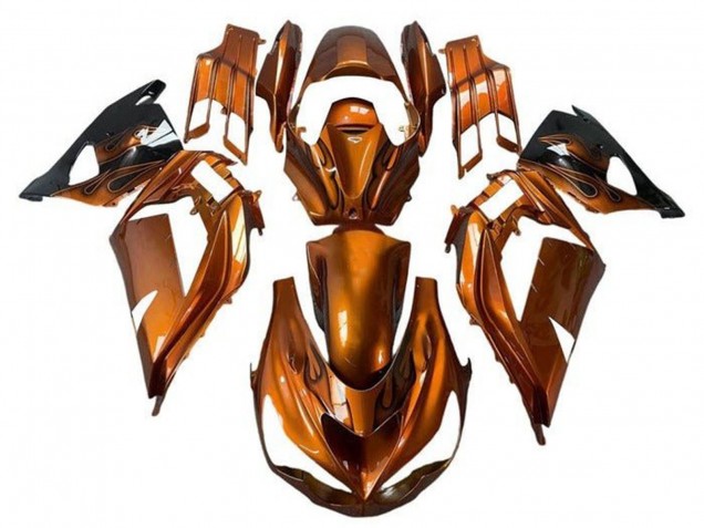 Kawasaki ZX14R ZZR1400 Motorrad Verkleidung 2012-2024 - Rust Orange Flamme
