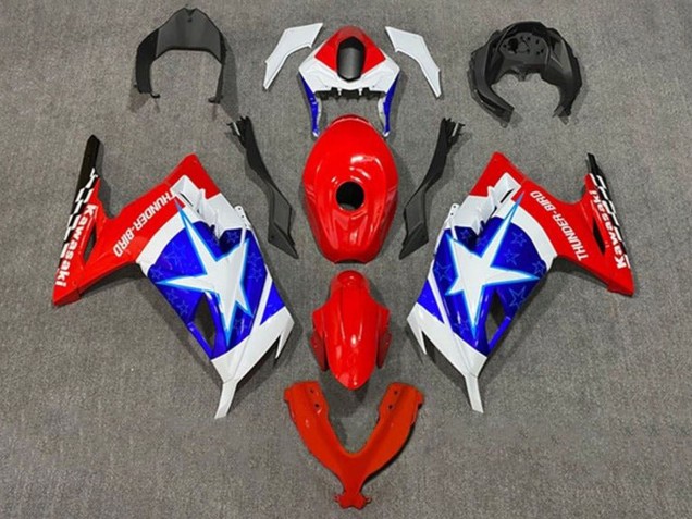 Kawasaki EX300 Motorrad Verkleidung 2013-2017 - Weiss Rot Blau Stern Captain America