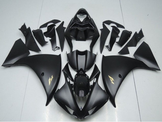 Yamaha YZF R1 Motorrad Verkleidung 2012-2014 - Glanzendes Schwarz Matt Schwarz Gold Aufkleber