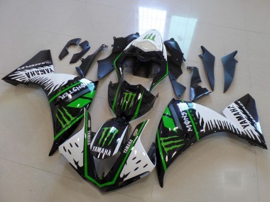 Yamaha YZF R1 Motorrad Verkleidung 2012-2014 - Weiss Schwarz Grun Monster