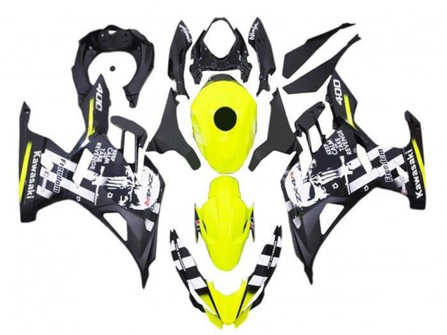 Kawasaki Ninja 400 Motorrad Verkleidung 2018-2024 - Gelb Schwarz Weiss Schadel
