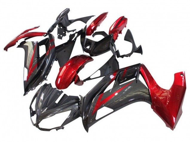 Kawasaki Ninja 650 EX650 Motorrad Verkleidung 2012-2016 - Rot Schwarz Kunst Carbonfaser