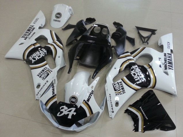 Yamaha YZF R6 Motorrad Verkleidung 1998-2002 - Weiss Schwarz Motul Lucky Strike 34
