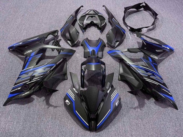 BMW S1000RR Motorrad Verkleidung 2019-2022 - Matt Schwarz Blau Weiss Streifen