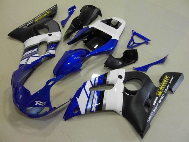 Yamaha YZF R6 Motorrad Verkleidung 1998-2002 - Weiss Blau Matt Schwarz Motul Michelin
