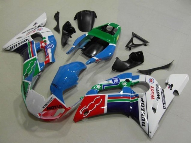Yamaha YZF R6 Motorrad Verkleidung 1998-2002 - Weiss Blau Grun Rot Fiat Motul Michelin Dunlop