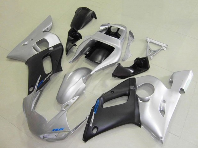 Yamaha YZF R6 Motorrad Verkleidung 1998-2002 - Silber Matt Schwarz Blau Aufkleber