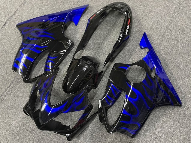 Honda CBR600 F4i Motorrad Verkleidung 2004-2007 - Glanzendes Schwarz Blau Flamme